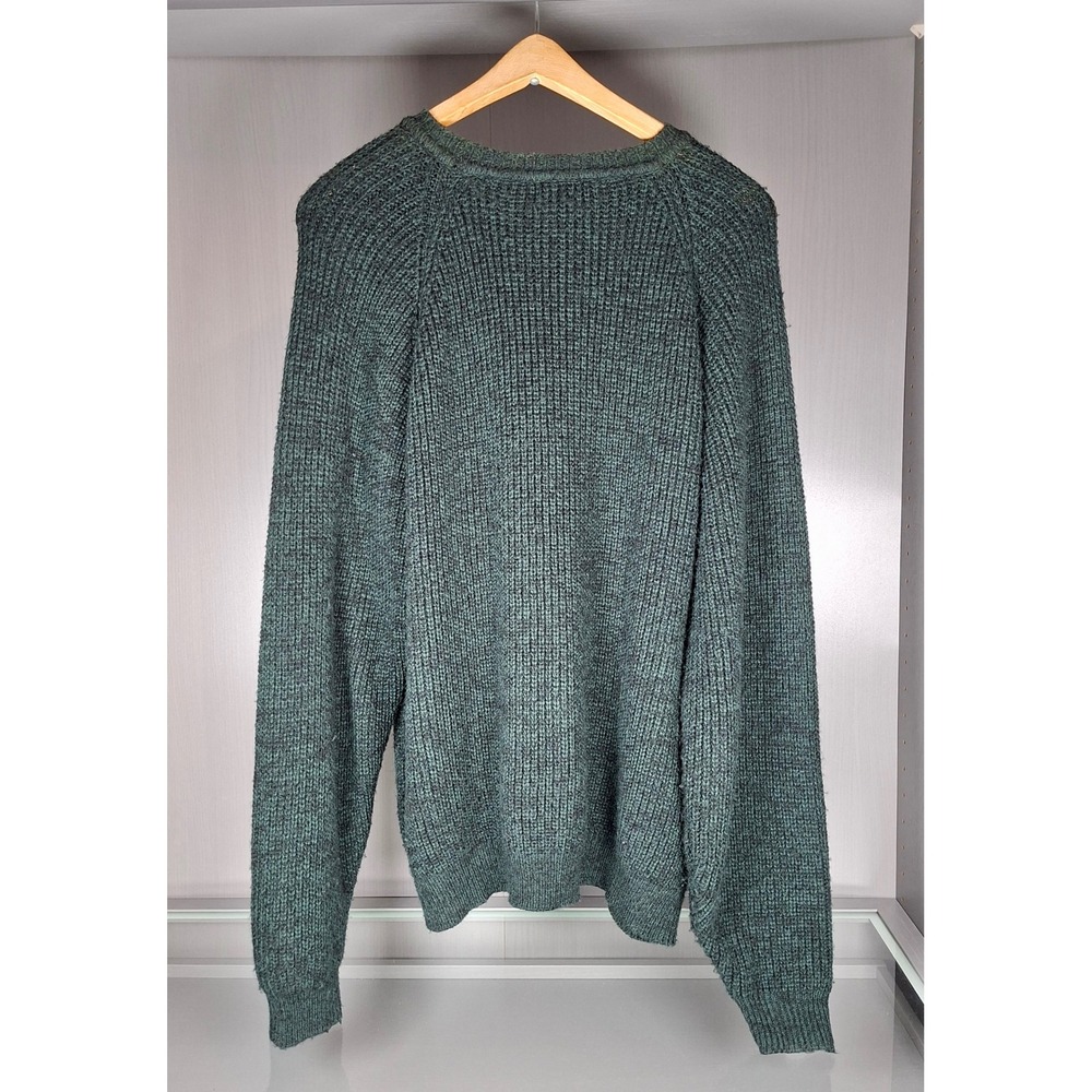 Jantzen Mens Sweater Medium Green Shaker Knit Crewneck Acrylic Raglan Pullover - Picture 2 of 5